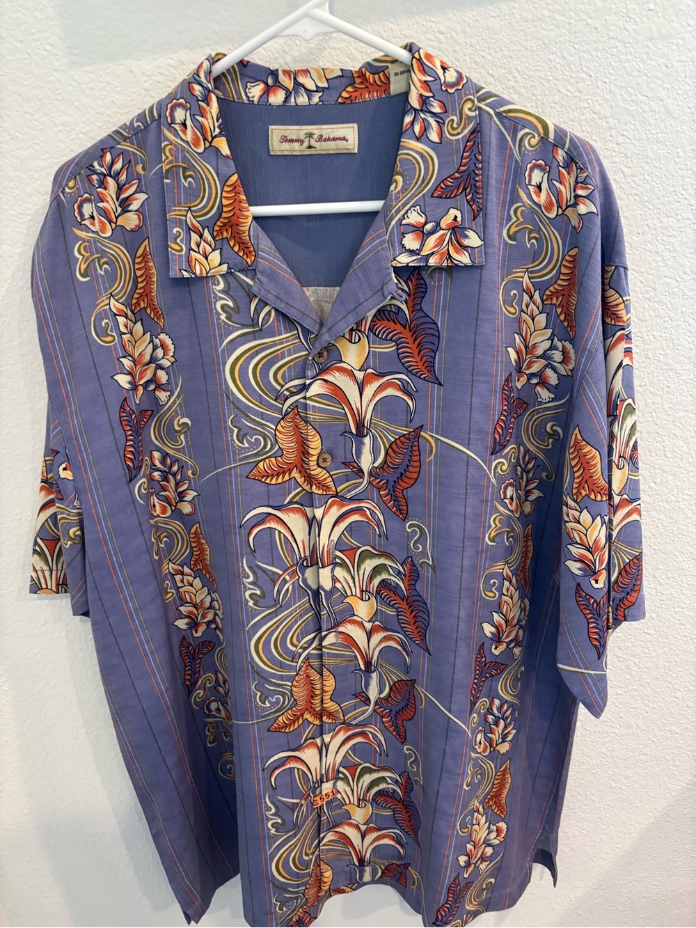 Tommy Bahama Blue Short-Sleeve Hawaiian Floral Button-Down